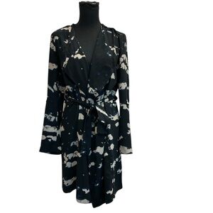 Maison Cinqcent 500 Black navy cream wrap dress Sz S long sleeve